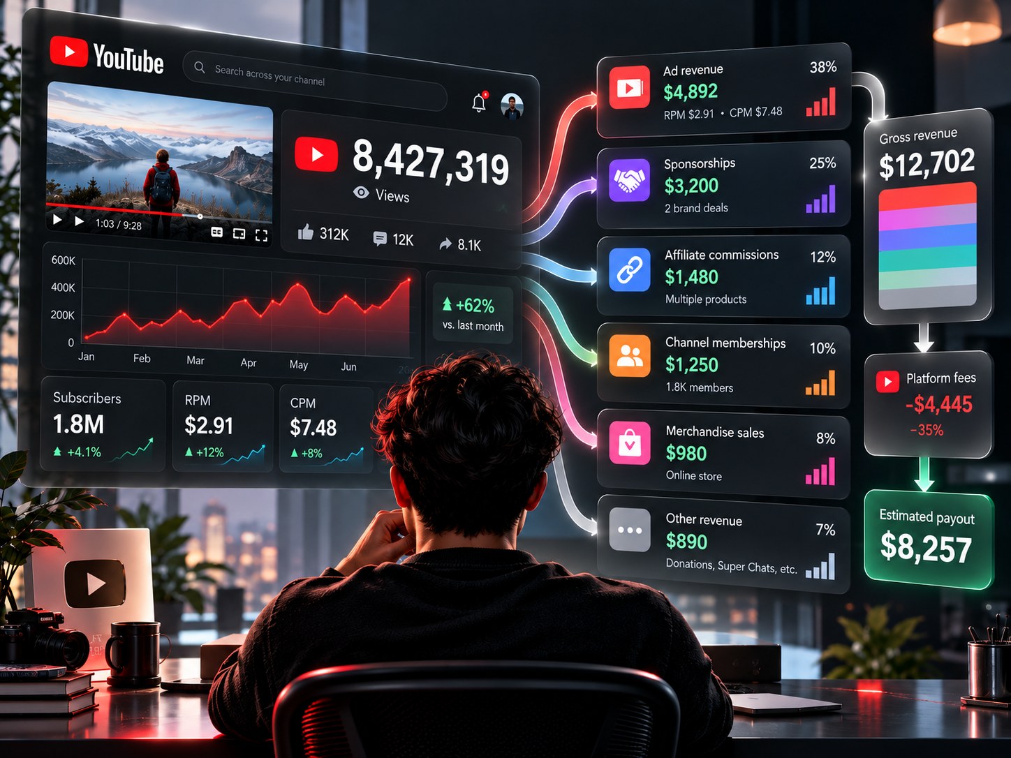 Editorial illustration for “How much YouTube channels actually earn”.